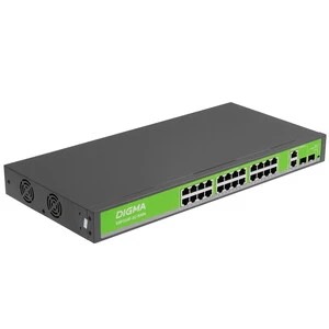Коммутатор Digma DSP224F-2C-R400 DSP224F-2C-R400 V1 (L2) 24x100Мбит/с 2xКомбо(1000BASE-T/SFP) 24PoE