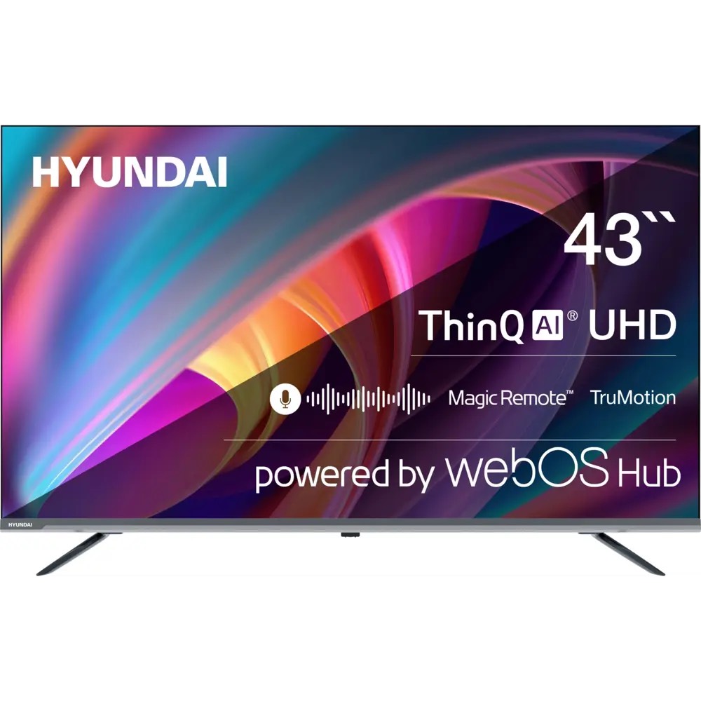 daa50c3a30dde72b0944bb86ed878dec.jpg Телевизор LED Hyundai 43" H-LED43BU7100 Smart WebOS Frameless Metal серый/серый/4K Ultra HD/60Hz/DVB