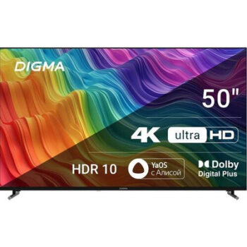 Телевизор LED Digma 50" DM-LED50UBB33 Smart Яндекс.ТВ Frameless Metal черный/4K Ultra HD/60Hz/DVB-T/