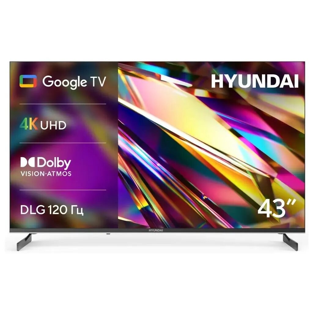 1e0bae5855edd4ccf10f9ca010462b08.jpg Телевизор LED Hyundai 43" H-LED43BU7011 Smart Google TV Frameless Metal черный/4K Ultra HD/60Hz/DVB-