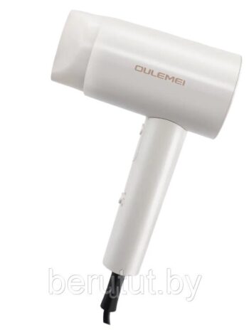 Фен OULEMEI OLM-CF007, ионизация, 3 режима, 2 кВт, складной, белый/серый