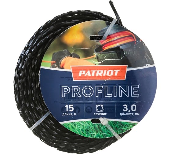 167e2ed2e4565b3355e2abd58374f630.jpg Леска PATRIOT Profline D 3,0 мм L 15 м (скрученный квадрат, черный) 300-15-5 на пластиковой обойме