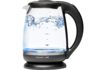 Чайник электрический Galaxy LINE GL 0559, черный, стекло, 2200 Вт, 2 л, скрытый нагревательный элемент из нержавеющей стали AISI 304, LED-подсветка, шкала уровня воды, корпус из термостойкого стекла