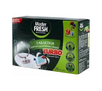 Master FRESH Таблетки для ПММ Turbo 9в1 в нераств.об. 28шт Трехслойные