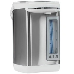 709271c9f955181bc29917f84c451cd5.jpg Термопот Galaxy LINE GL 0609, серебристый с бежевым, 900 Вт, 4,2 л, функция повторного кипячения, колба из нержавеющей стали, ручка для переноски, индикатор уровня воды