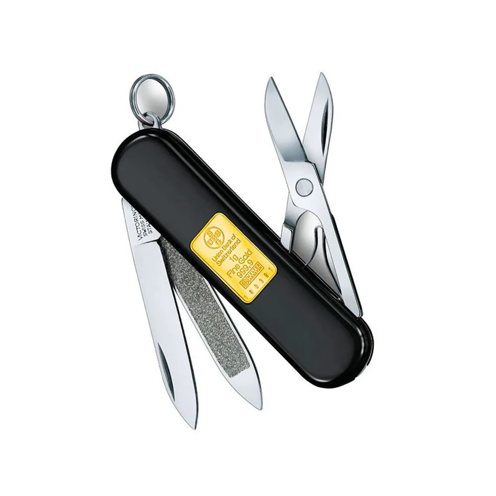 e47b1b206c7971ea37700dbee7d04269.jpg Нож перочинный Victorinox Classic Union Bank of Switzerland (0.6203.87) 58мм 7функц. черный подар.ко