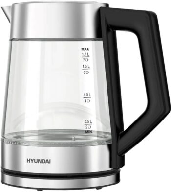 Чайник Hyundai HYK-G4402 1.7л. 2200Вт черный/серебристый корп.:стекло