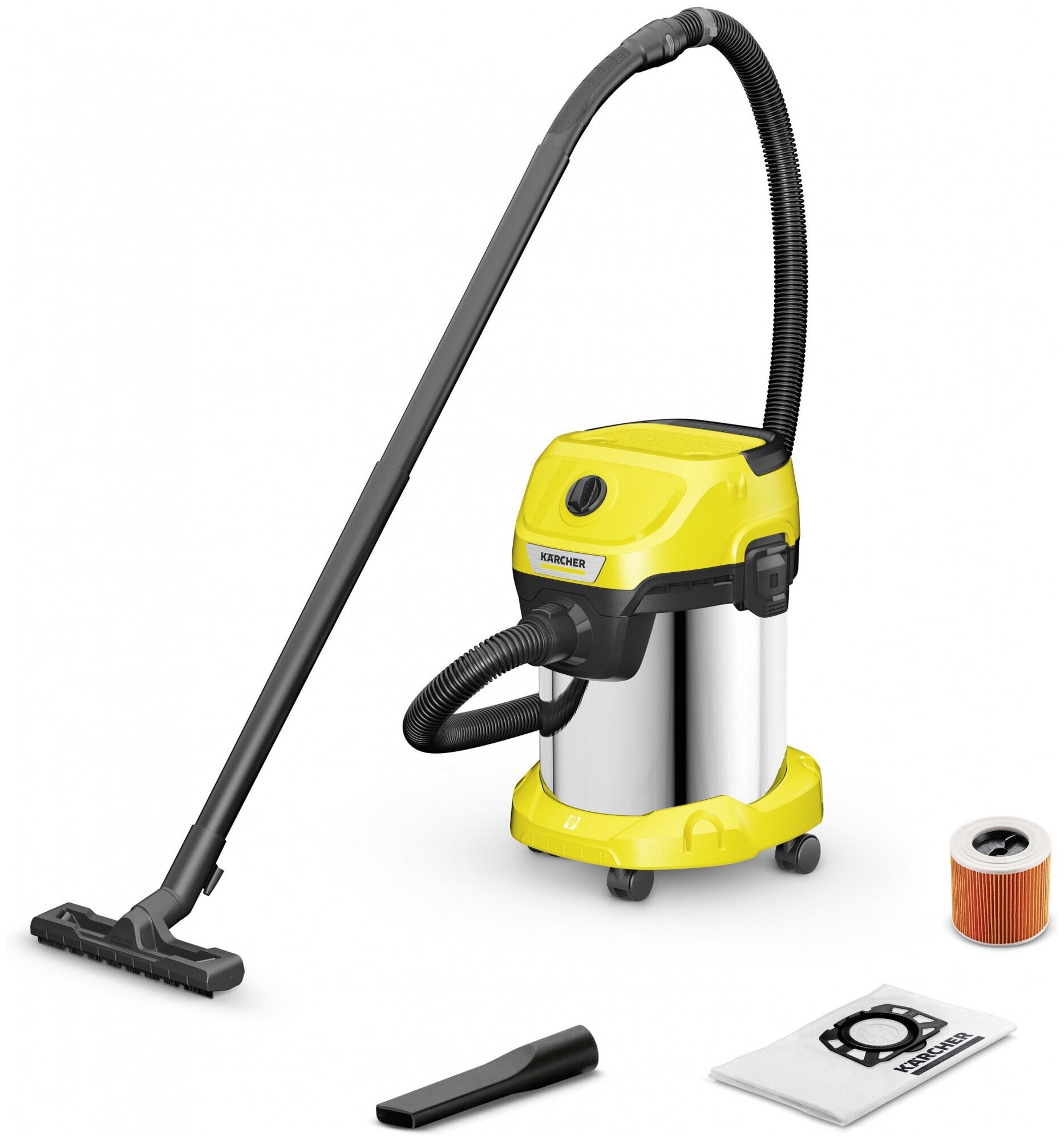 3a772f1d88bcdf427fe67d47808aeea3.jpg Строительный пылесос Karcher WD 3 S V-17/4/20 1000Вт (уборка: сухая/влажная/выдув/сбор воды) желтый