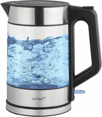 Чайник Vitek VT-WK1046 1.7л. 2200Вт черный/серебристый корп.:стекло/металл