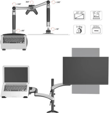 Кронштейн для монитора/ноутбука Cactus CS-VM-LH08-AL серебряный 13"-32" макс.16кг настольный поворот