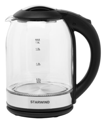Чайник Starwind SKG2051 1.8л. 1800Вт черный/серебристый корп.:стекло/пластик