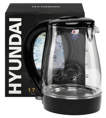 de59bd9787da172f17620cef677e587b.jpg Чайник Hyundai HYK-G2011 1.7л. 2200Вт черный корп.:стекло/пластик